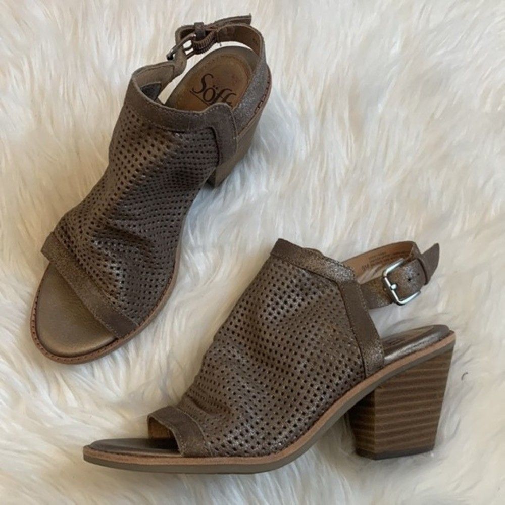 Sofft Milly Metallic Perforated Leather Heeled Sandals Sz 6